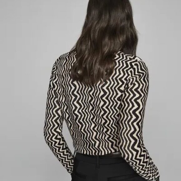 Reiss Mali Zig-Zag Sweater V-Neck Wavy Zebra Knit Pullover Black & Cream | Sz L - Picture 6 of 16